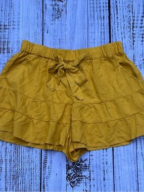 SO Mustard Yellow Ruffle High-Waist Shorts